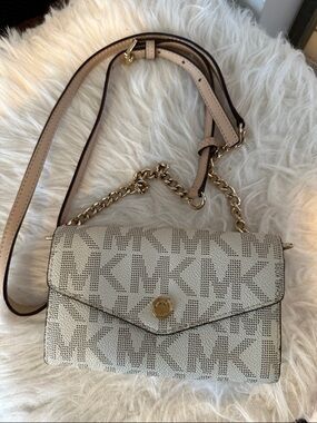 Michael Kors Neutral Beige Logo Crossbody with Gold Hardware